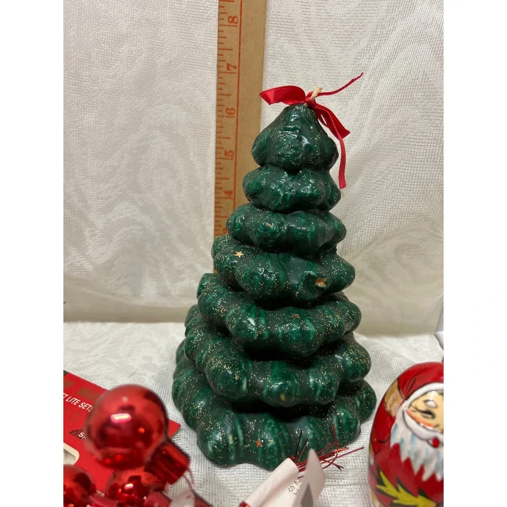 Vintage Christmas Decor and Craft Lot Tree Candle, Sleigh Ornaments Bulbs #13‎